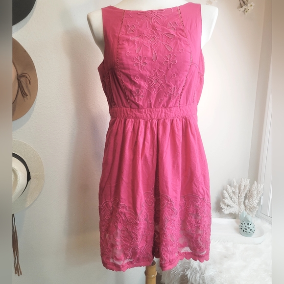 ANTHROPOLOGIE MOULINETTE SOEURS RHODODENDRON FUSCHIA LACE WOMEN'S DRESS SIZE 12 - Picture 10 of 16